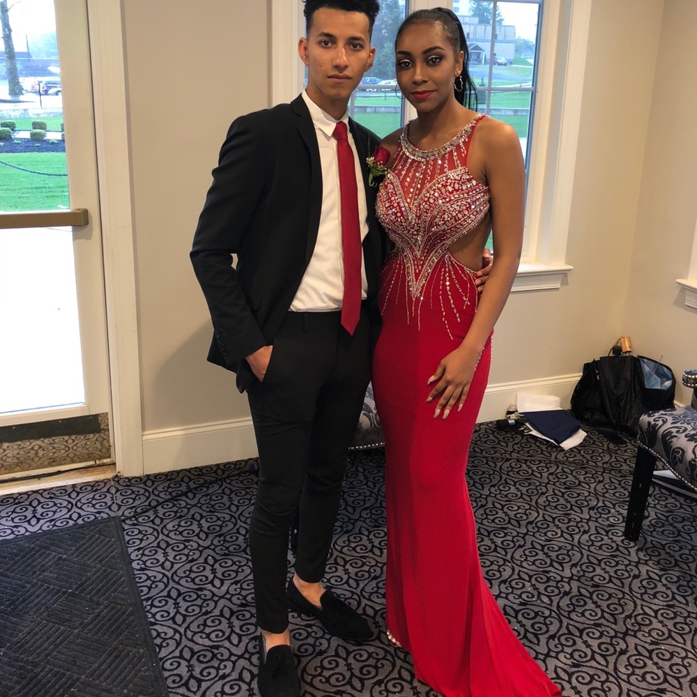 Red and silver prom dress